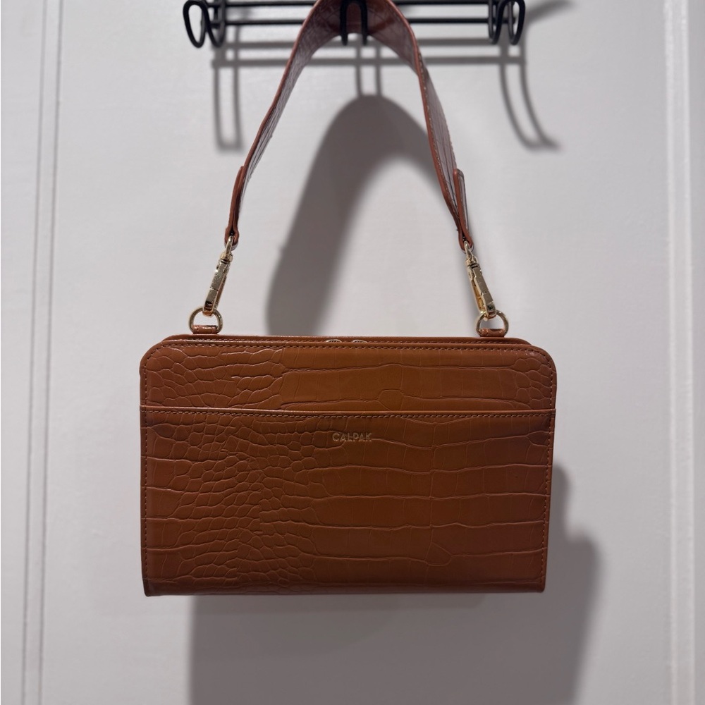 Calpak Tan Croc-Embossed Clutch